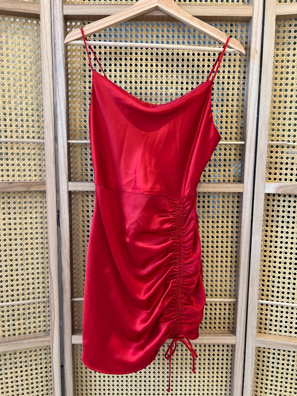 Zara Red Satin Draped Ruched Mini Dress XS (EUC)